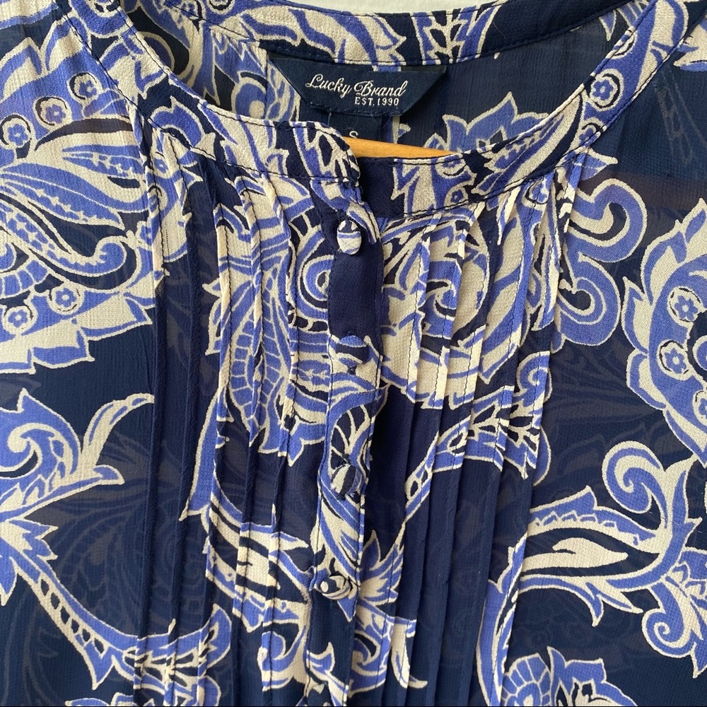 LUCKY BRAND Blue Paisley Sheer Long Sleeved Blouse - Picture 3 of 11